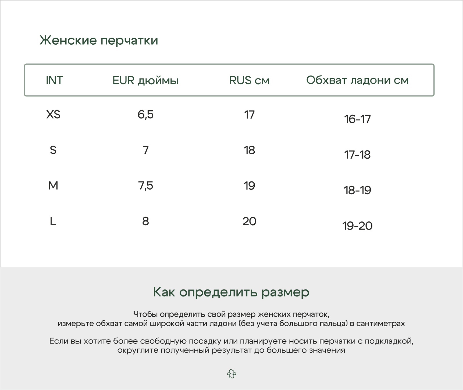 Таблица размеров